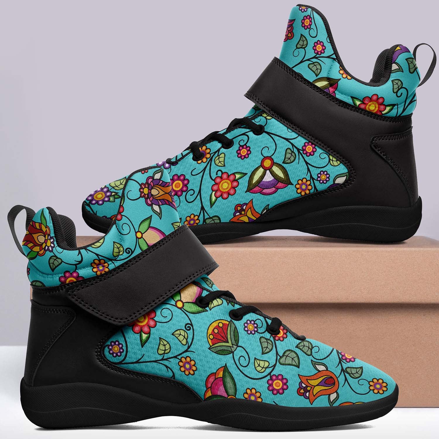 Heartbeat Petals Turquoise Ipottaa Basketball / Sport High Top Shoes - Black Sole