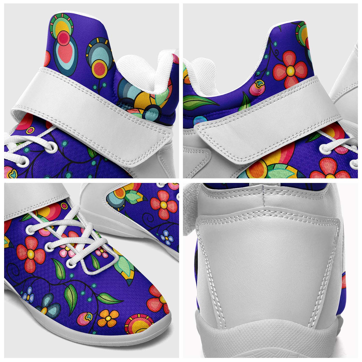 Floral Bounty Blue Ipottaa Basketball / Sport High Top Shoes - White Sole