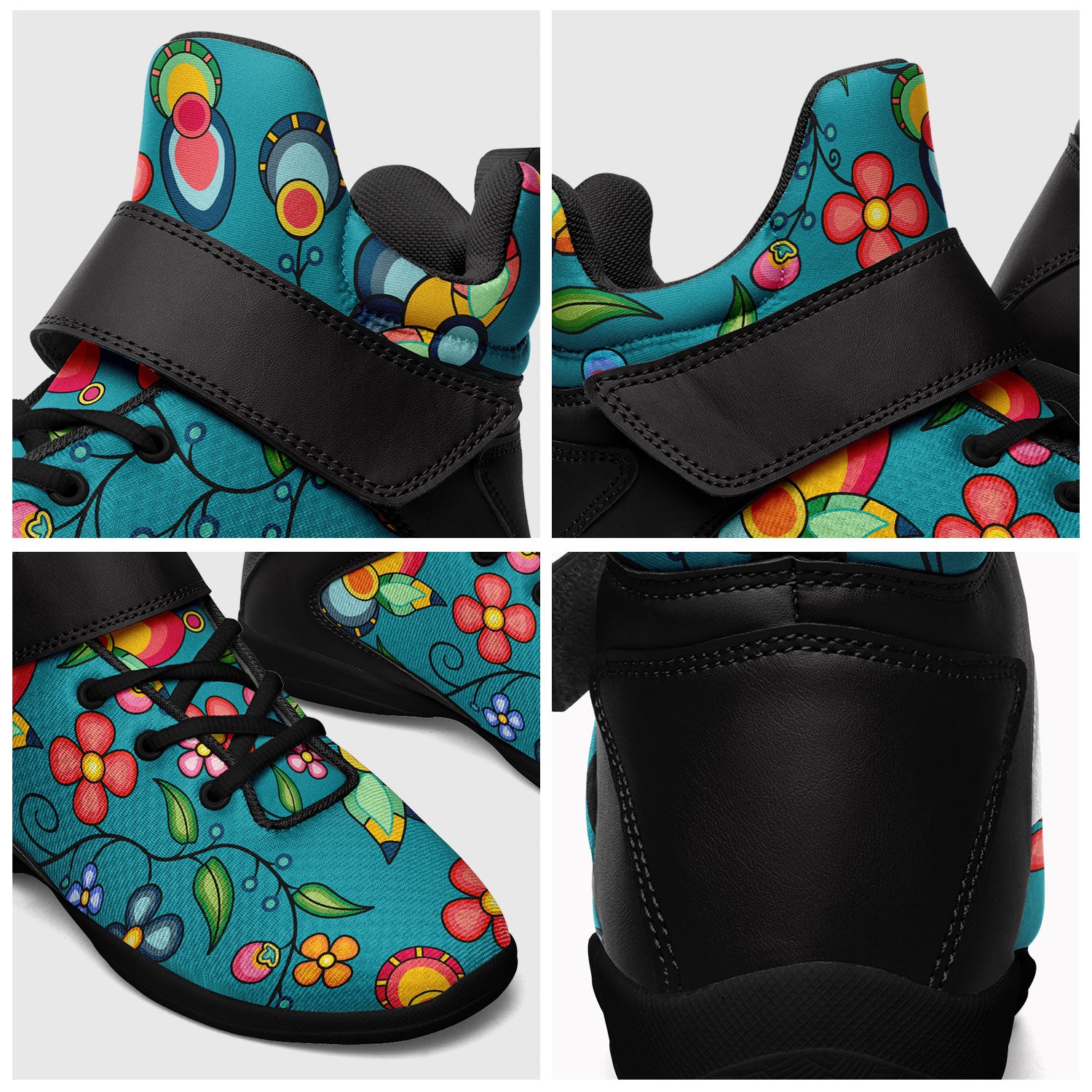 Floral Bounty Teal Ipottaa Basketball / Sport High Top Shoes - Black Sole