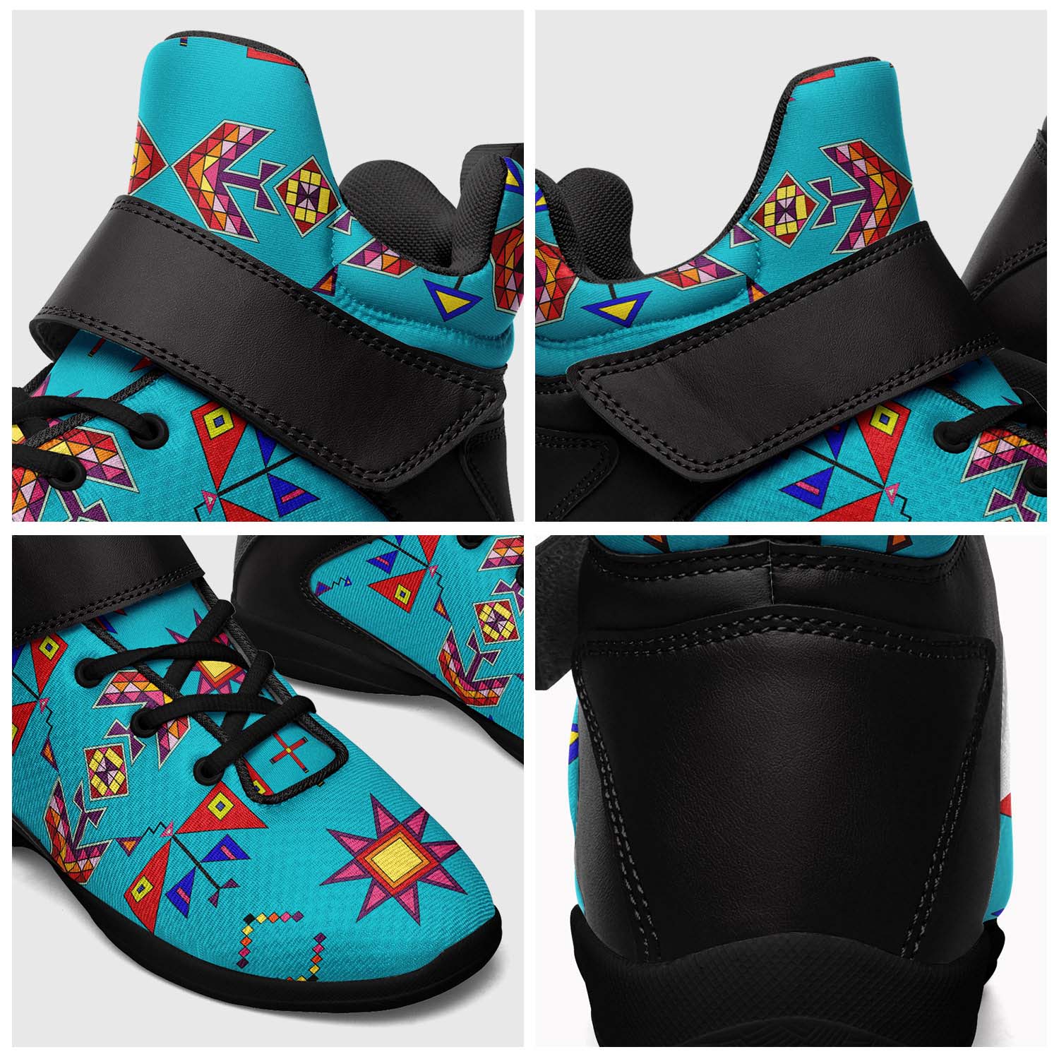 Scattered Generations Turquoise Ipottaa Basketball / Sport High Top Shoes - Black Sole