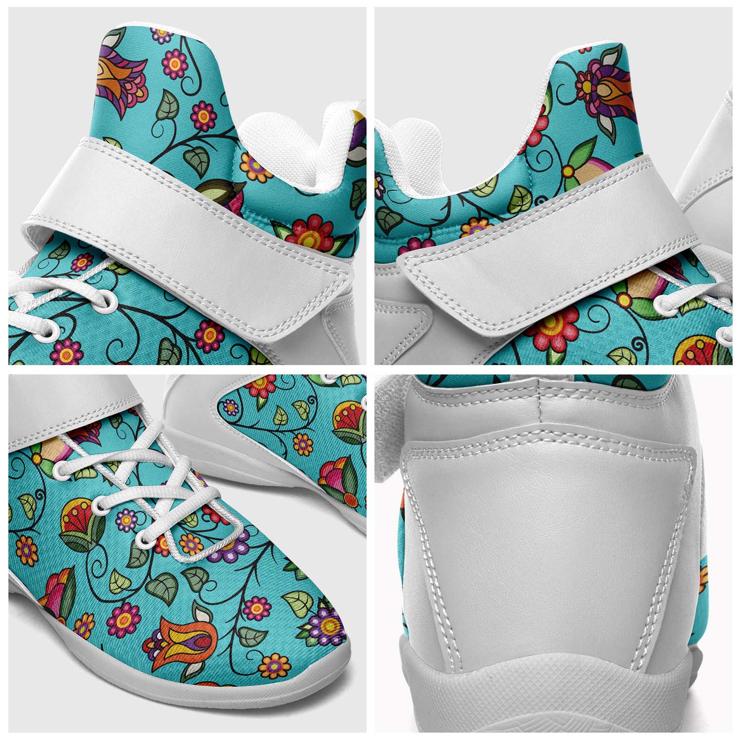 Heartbeat Petals Turquoise Ipottaa Basketball / Sport High Top Shoes - White Sole