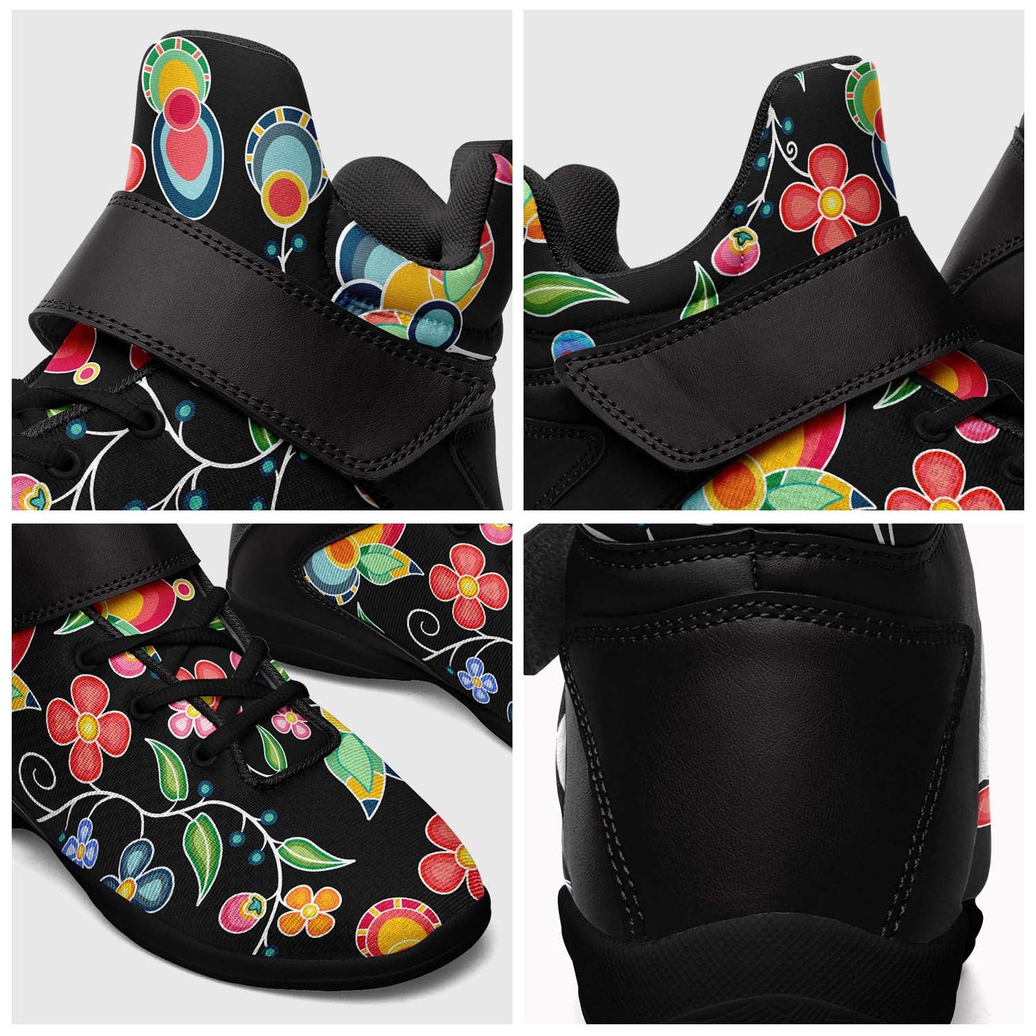 Floral Bounty Black Ipottaa Basketball / Sport High Top Shoes - Black Sole