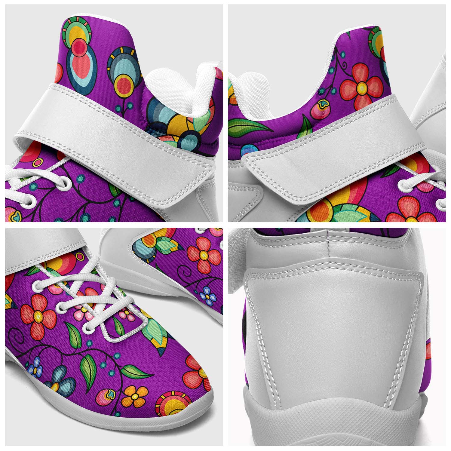 Floral Bounty Purple Leaves Ipottaa Basketball / Sport High Top Shoes - White Sole