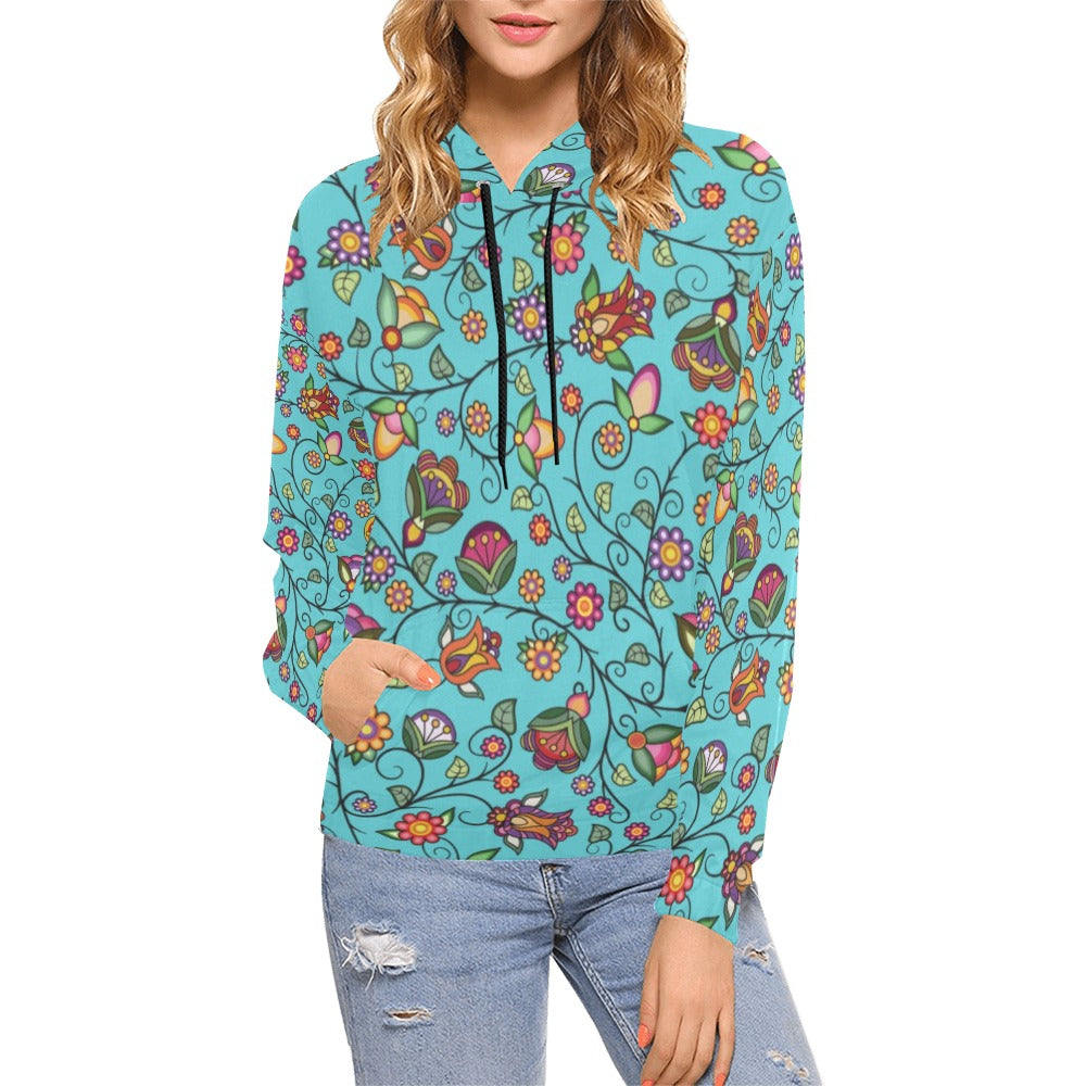 Heartbeat Petals Turquoise Hoodie for Women (USA Size)