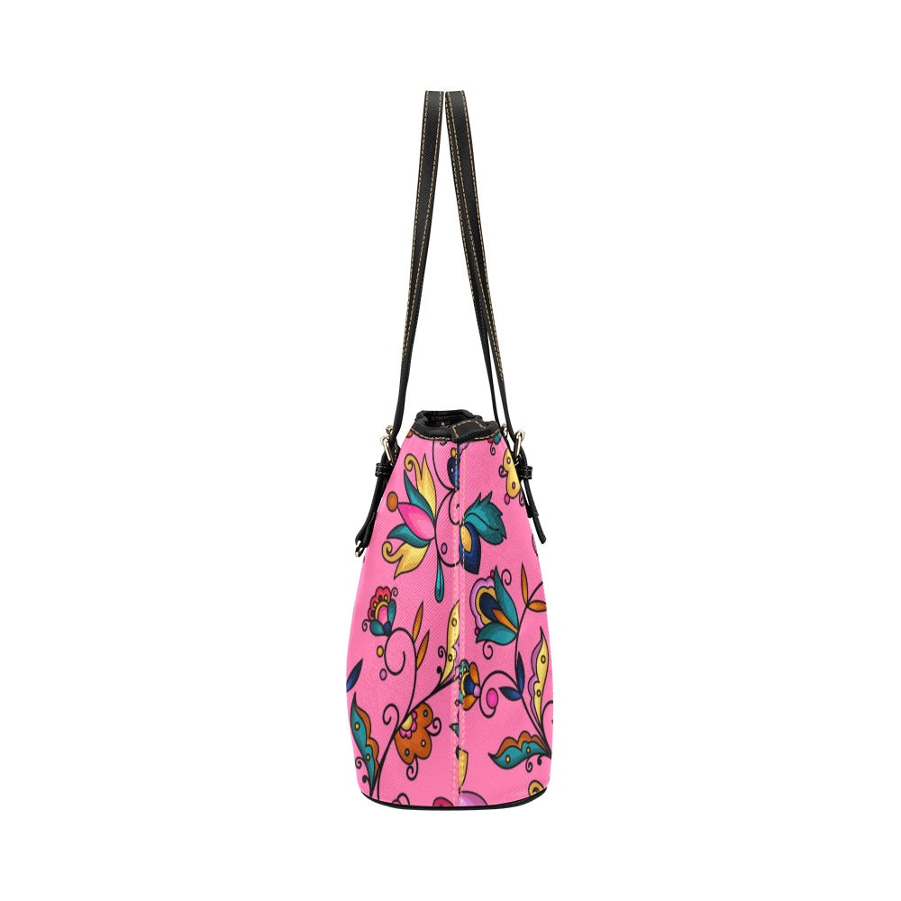 Copper Prairie Petals Pink Leather Tote Bag/Large