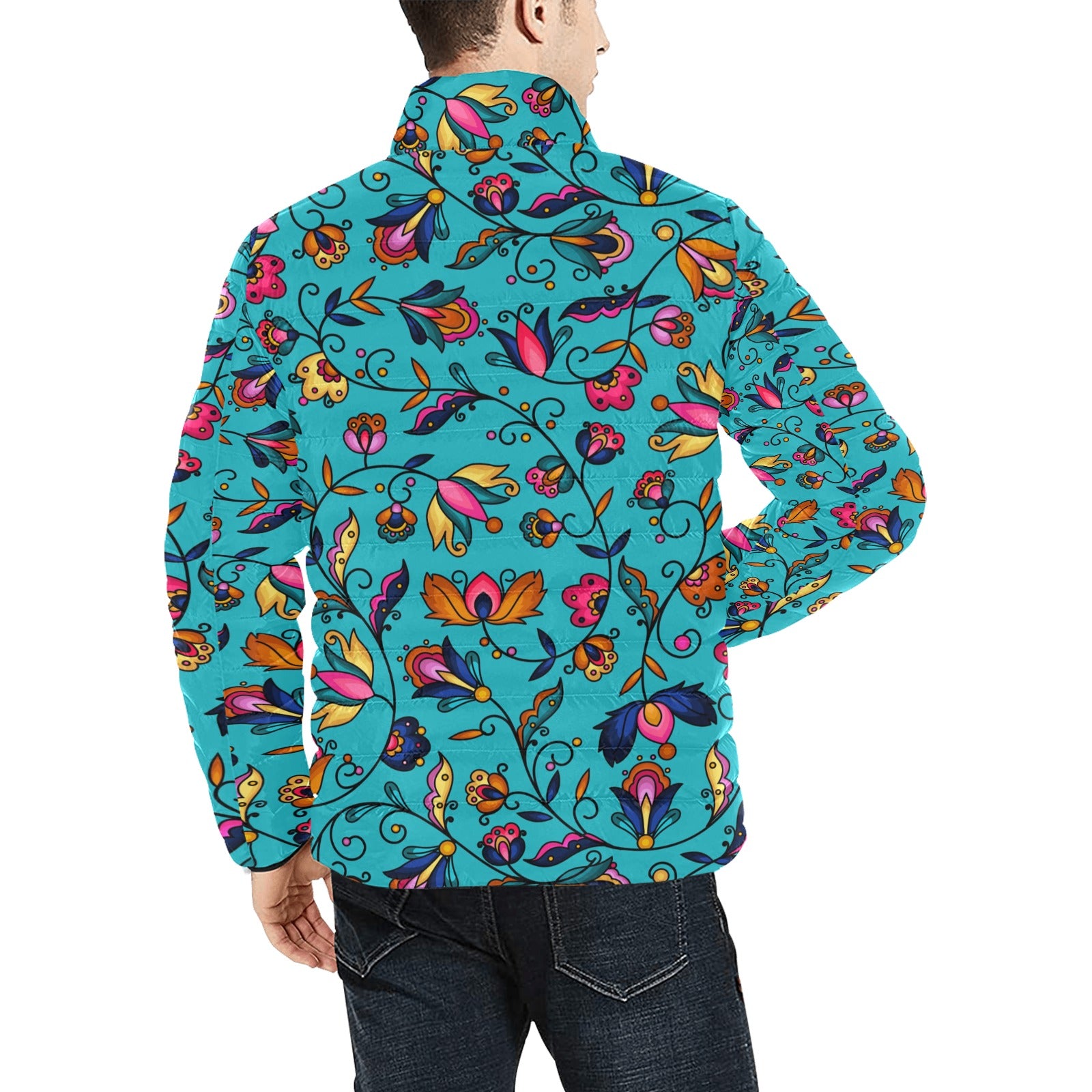Copper Prairie Petals Turquoise Men's Padded Jacket