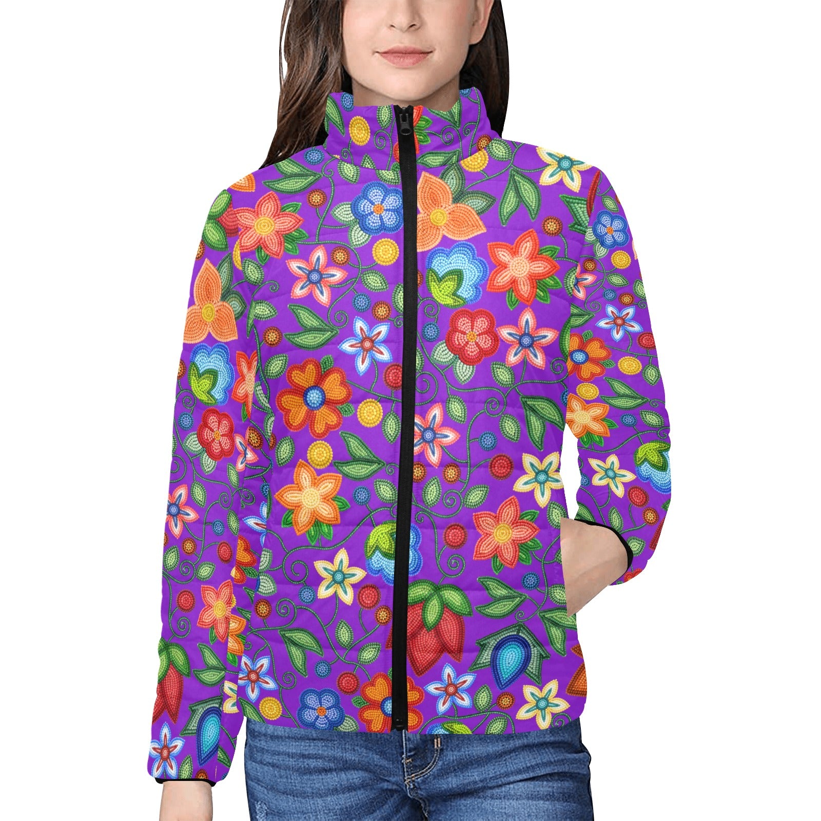 Morning Harmony Purple Women's Stand Collar Padded Jacket