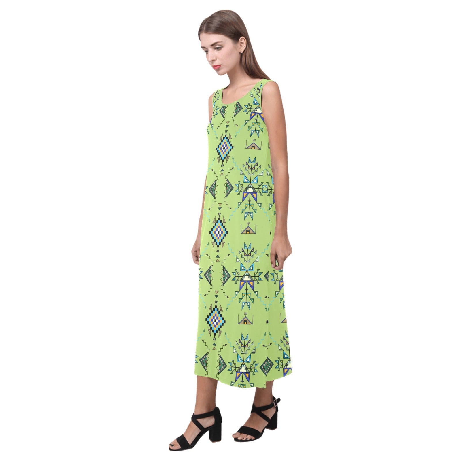 Bear Shield Green Phaedra Sleeveless Open Fork Long Dress