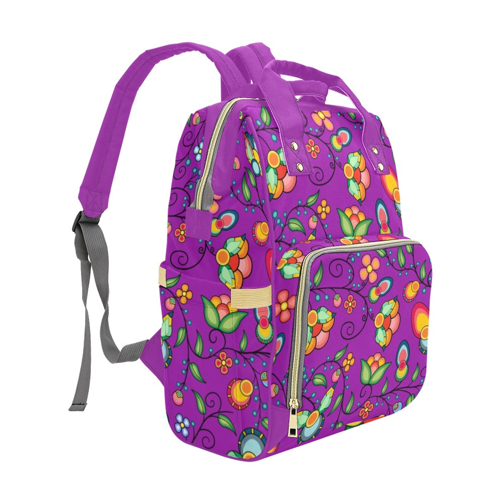 Floral Bounty Purple Multi-Function Diaper Backpack/Diaper Bag