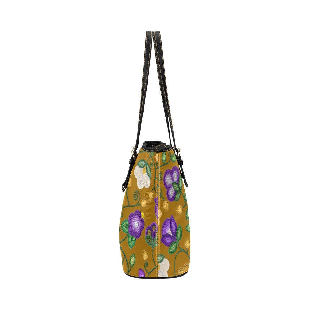 Midnight Moss Bloom Toffee Leather Tote Bag/Large