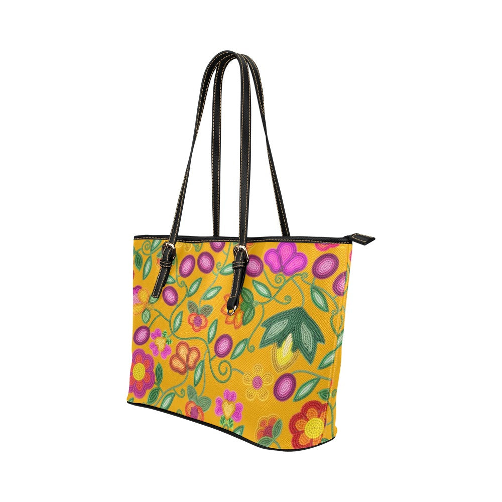 Boreal Bounty Yellow Leather Tote Bag/Large