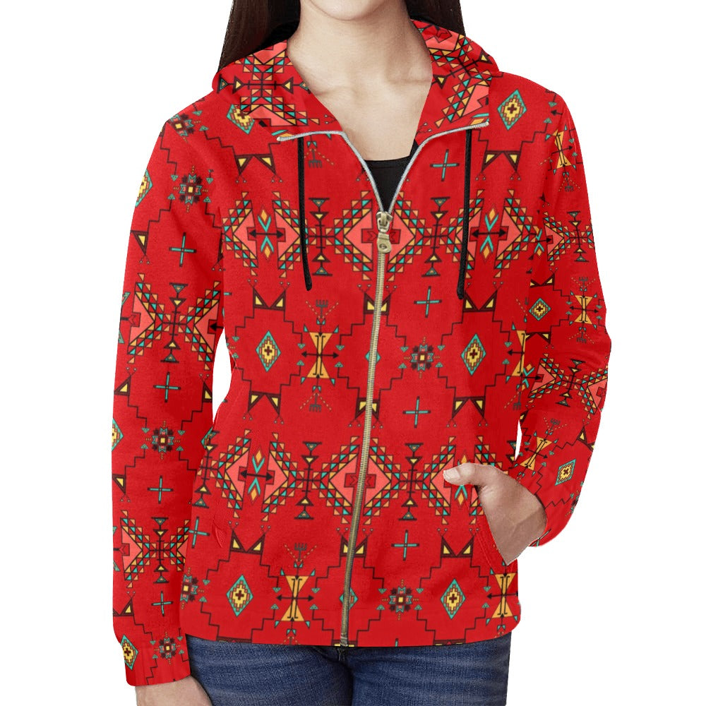 Thunder Flight Red Full Zip Hoodie for Women