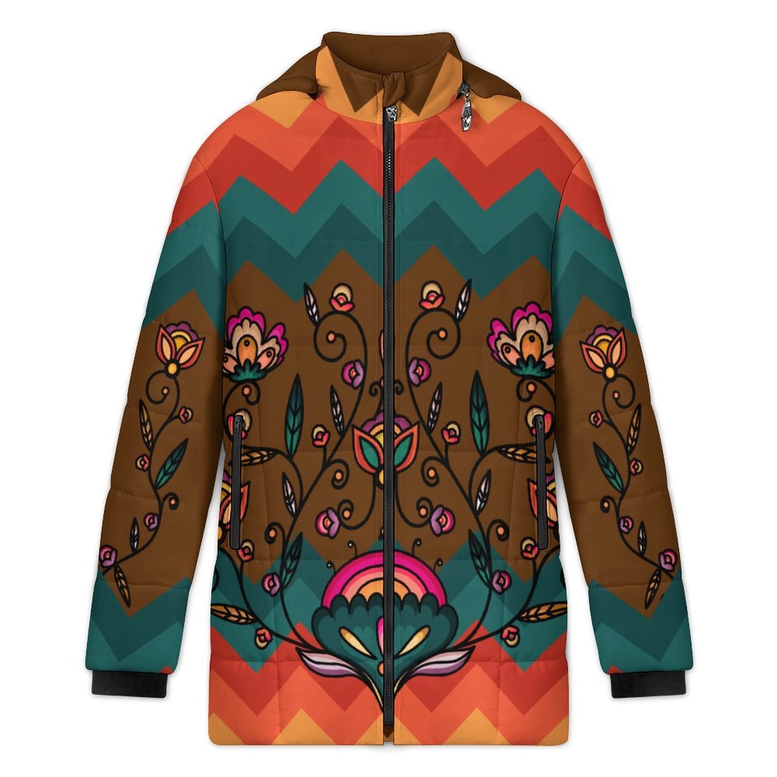 Maple Shine Ribbon Rose Women's Hooded Puffer Coat