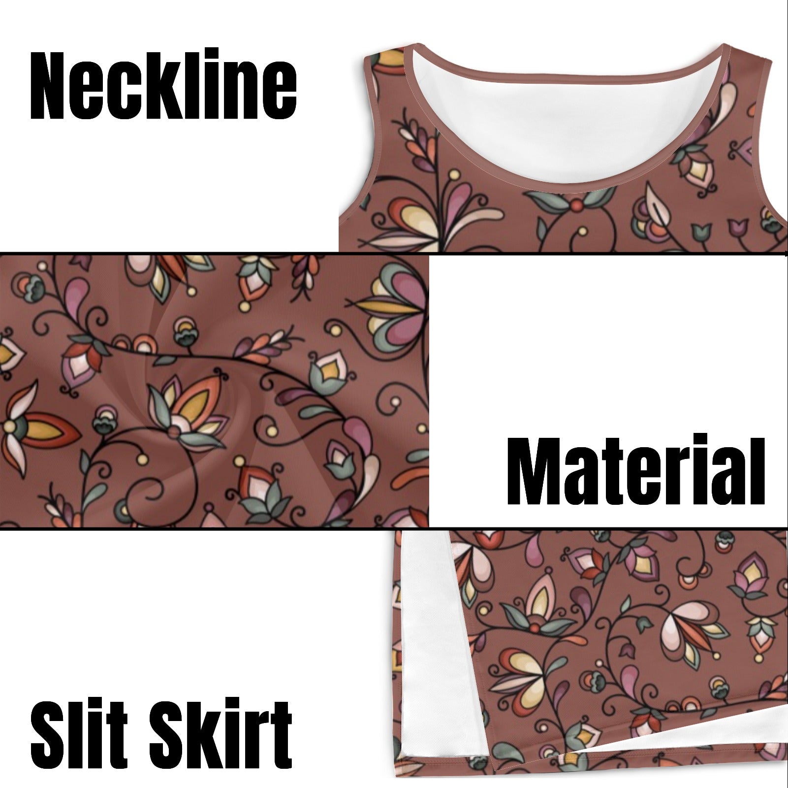 Burnt Sky Petals Brown Phaedra Sleeveless Open Fork Long Dress