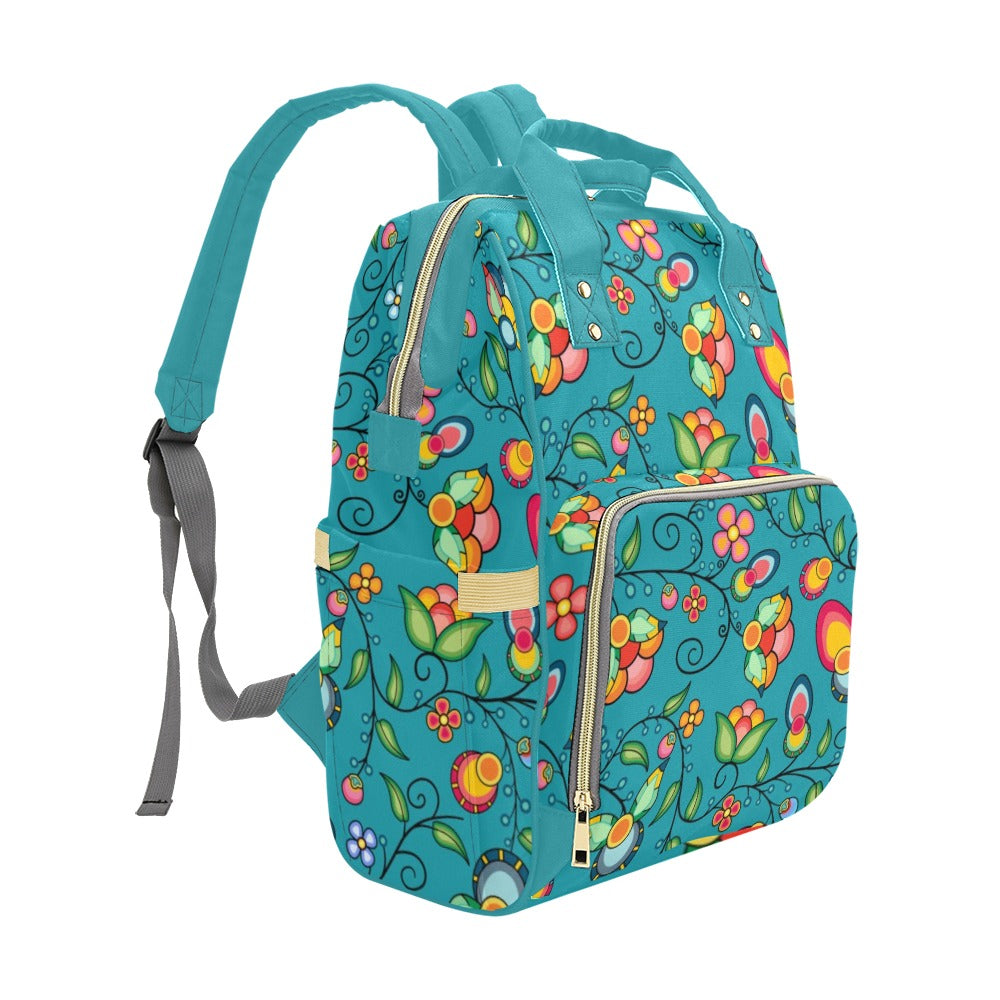 Floral Bounty Teal Multi-Function Diaper Backpack/Diaper Bag
