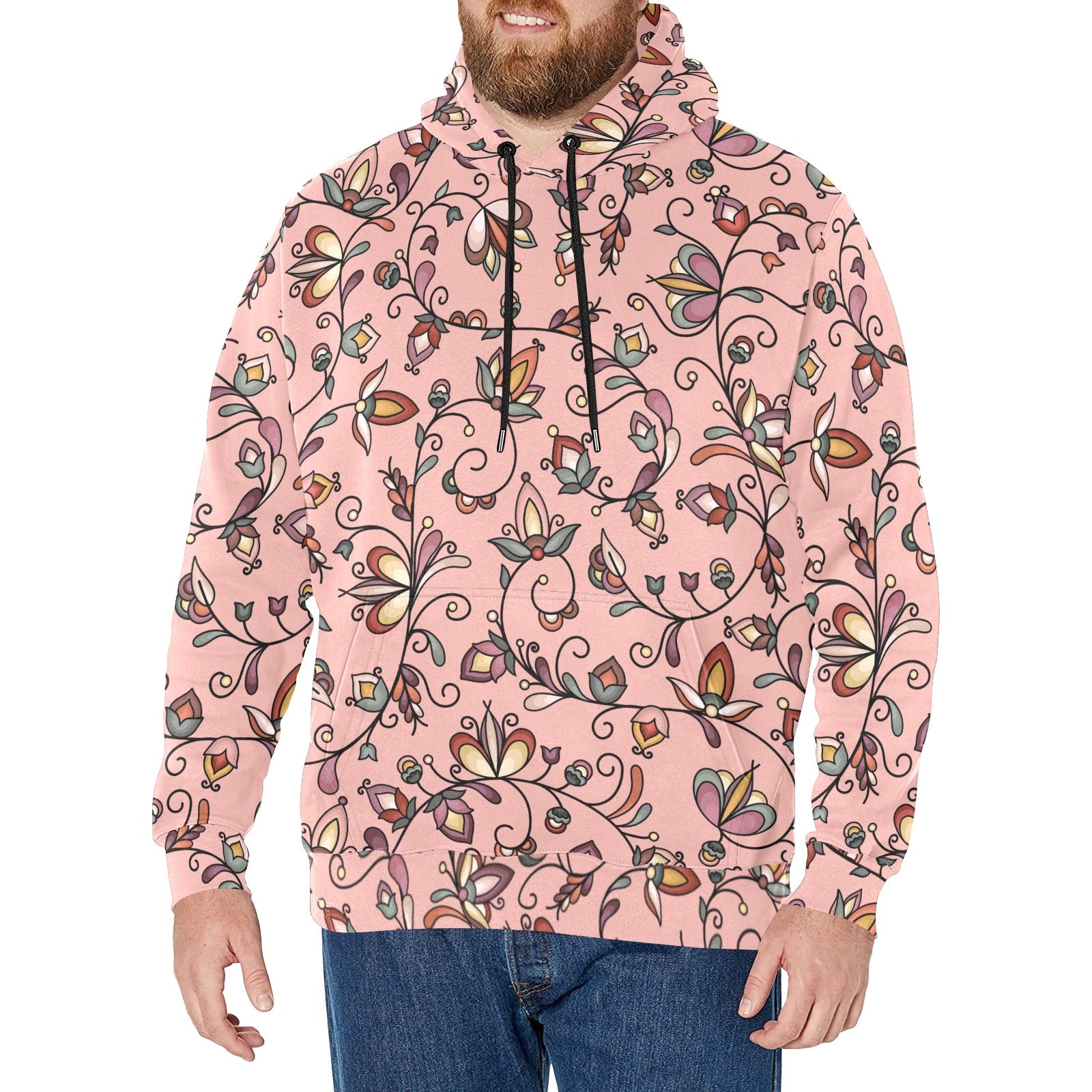 Burnt Sky Petals Peach Men's Long Sleeve Fleece Hoodie