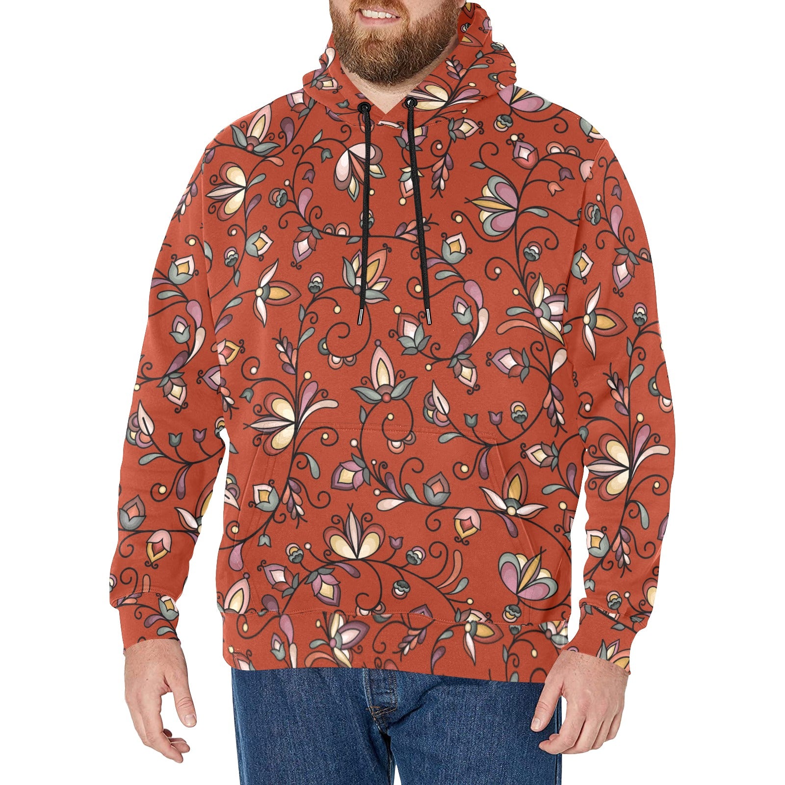Burnt Sky Petals Red Men's Long Sleeve Fleece Hoodie