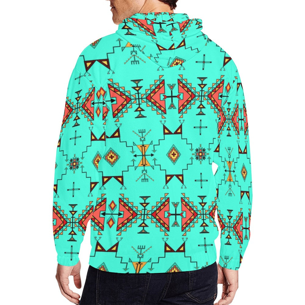 Thunder Flight Turquoise Men's Zipper Hoodie