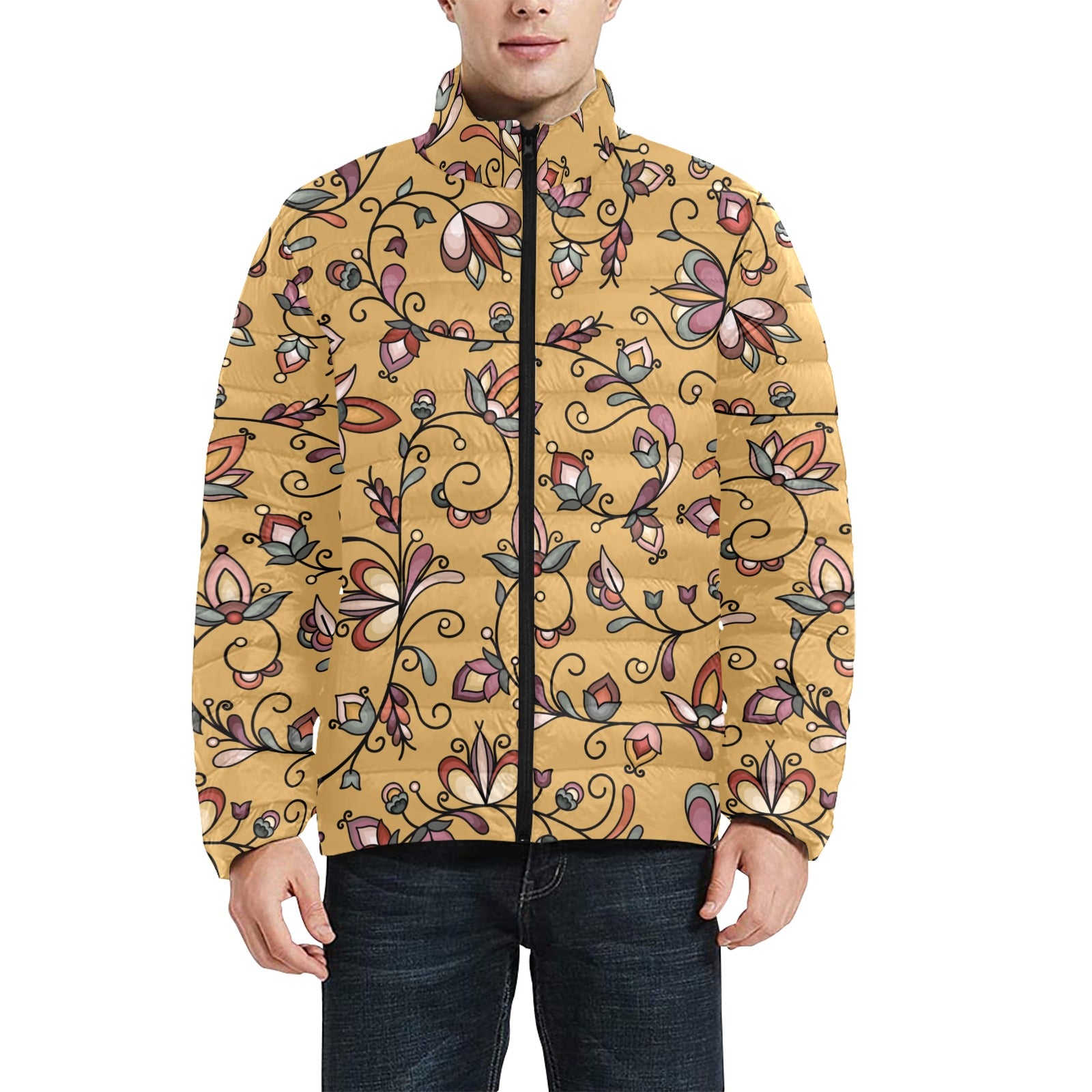 Burnt Sky Petals Gold Men's Padded Jacket