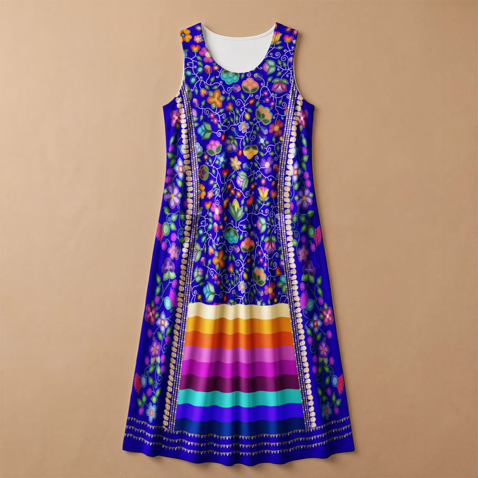 Beaded Offering Blue 2 Women's Sleeveless Long Dress