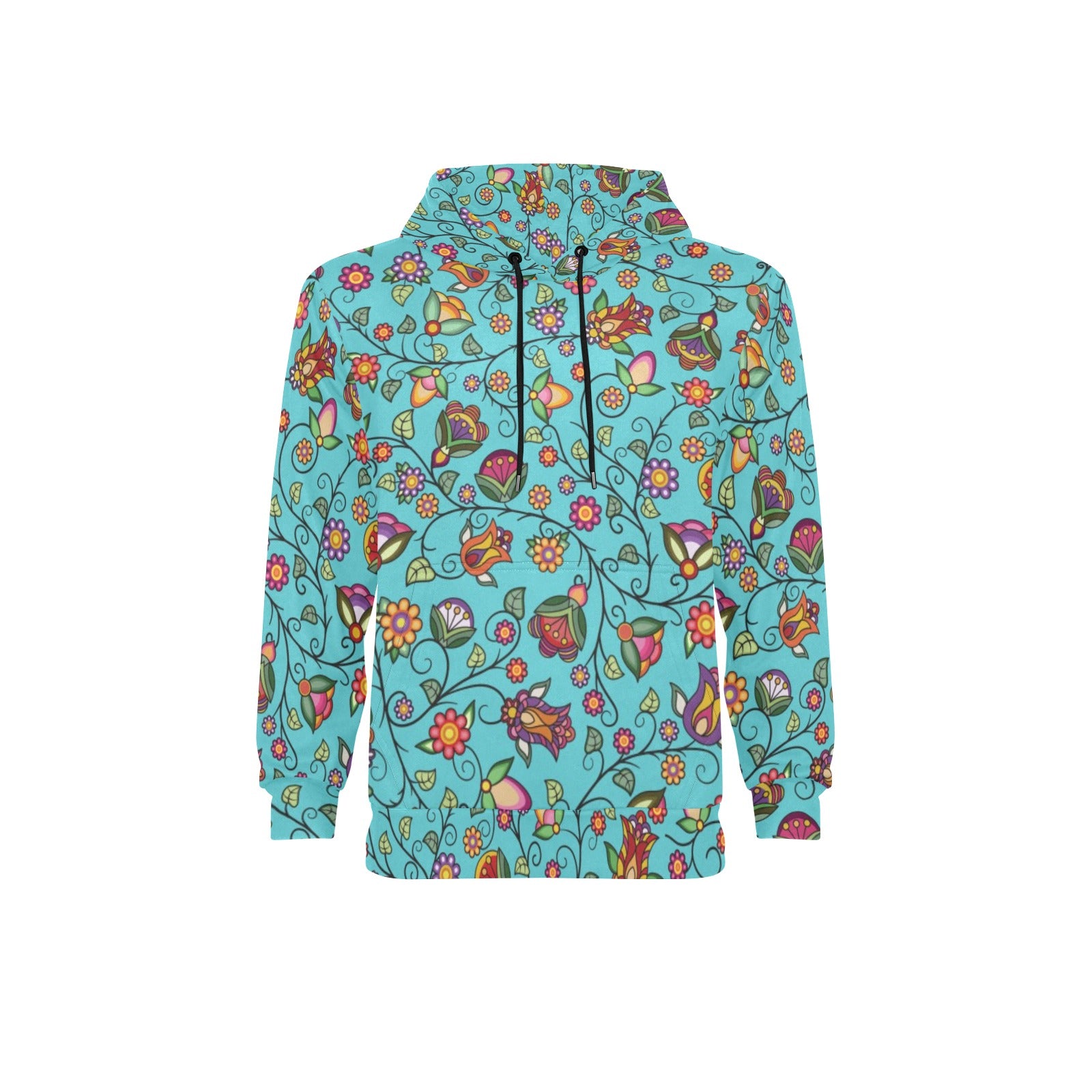 Heartbeat Petals Turquoise Men's Long Sleeve Fleece Hoodie