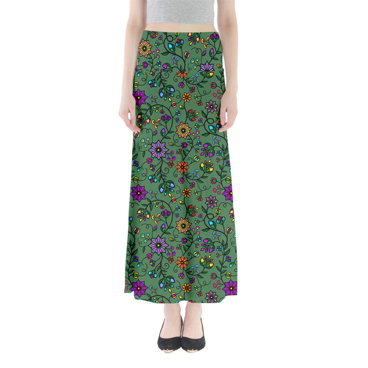 Prairie Paintbrush Sage Full Length Maxi Skirt