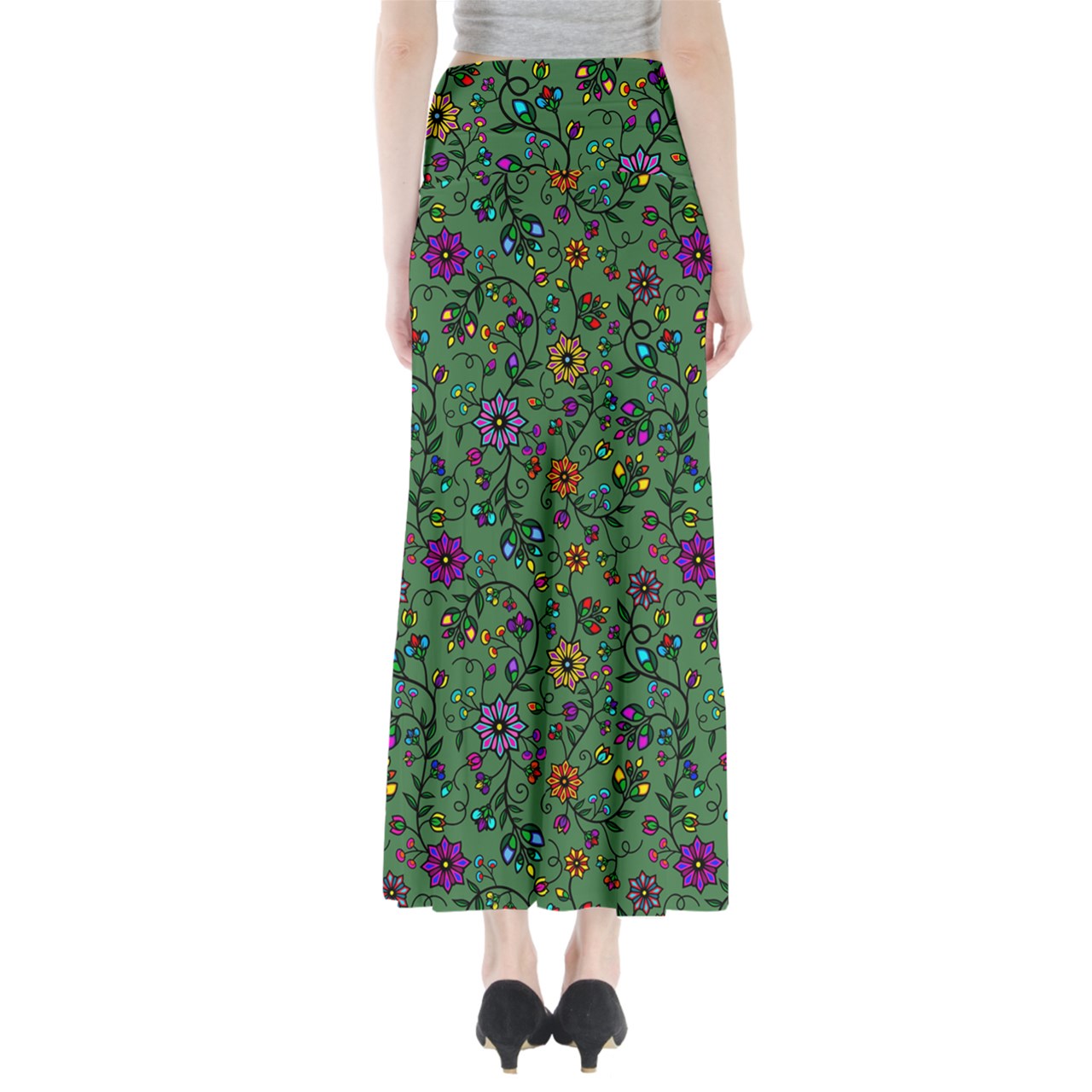 Prairie Paintbrush Sage Full Length Maxi Skirt