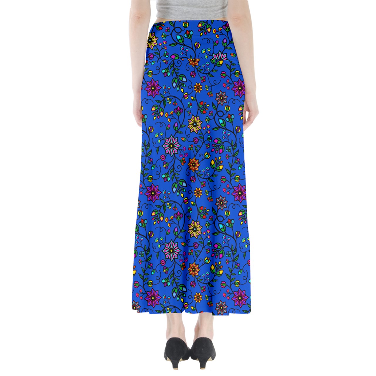 Prairie Paintbrush Blue Full Length Maxi Skirt