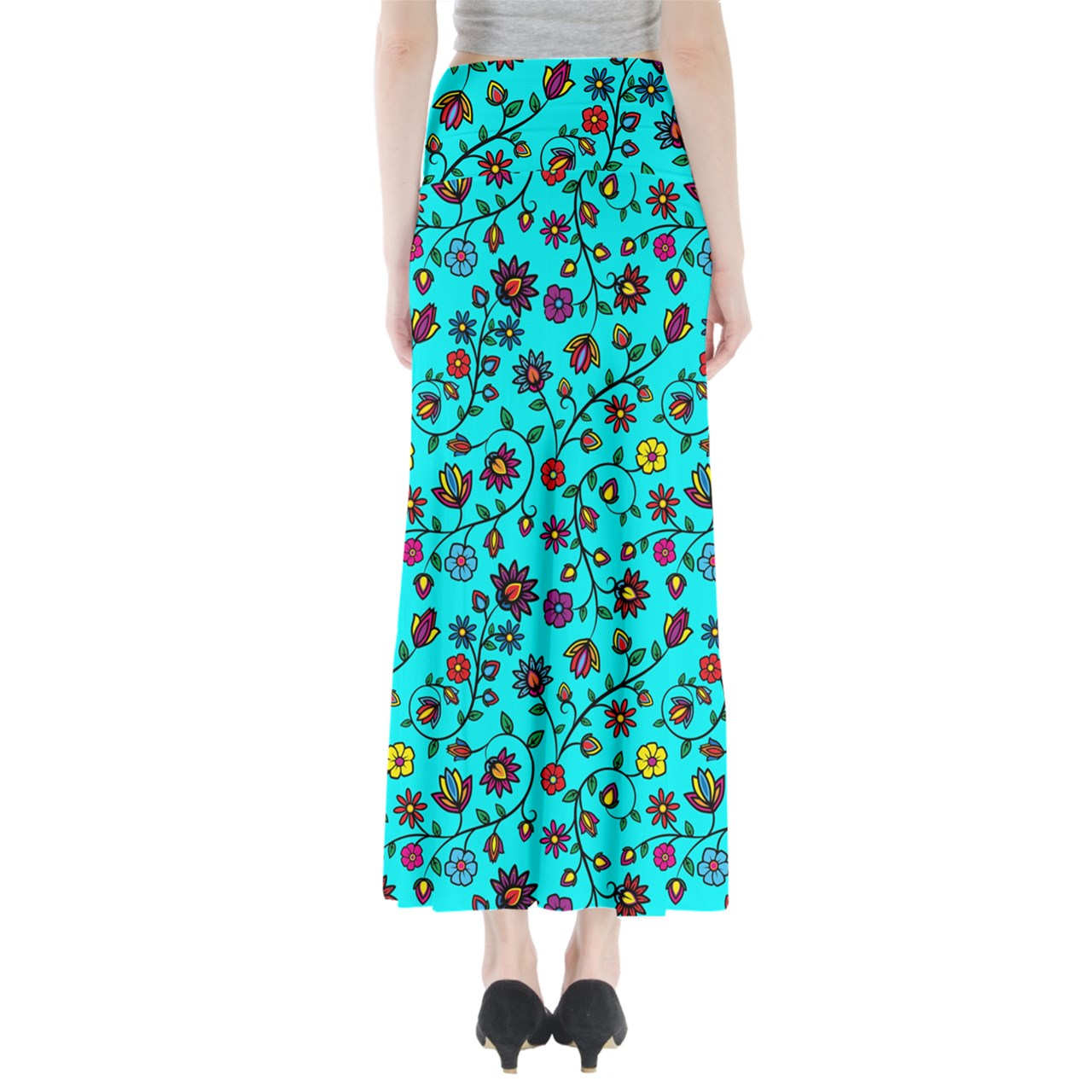 Nature's Nexus  Turquoise Full Length Maxi Skirt