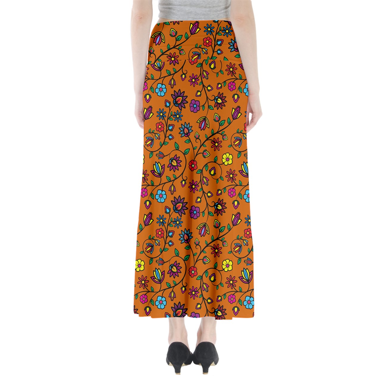 Nature's Nexus  Orange Full Length Maxi Skirt