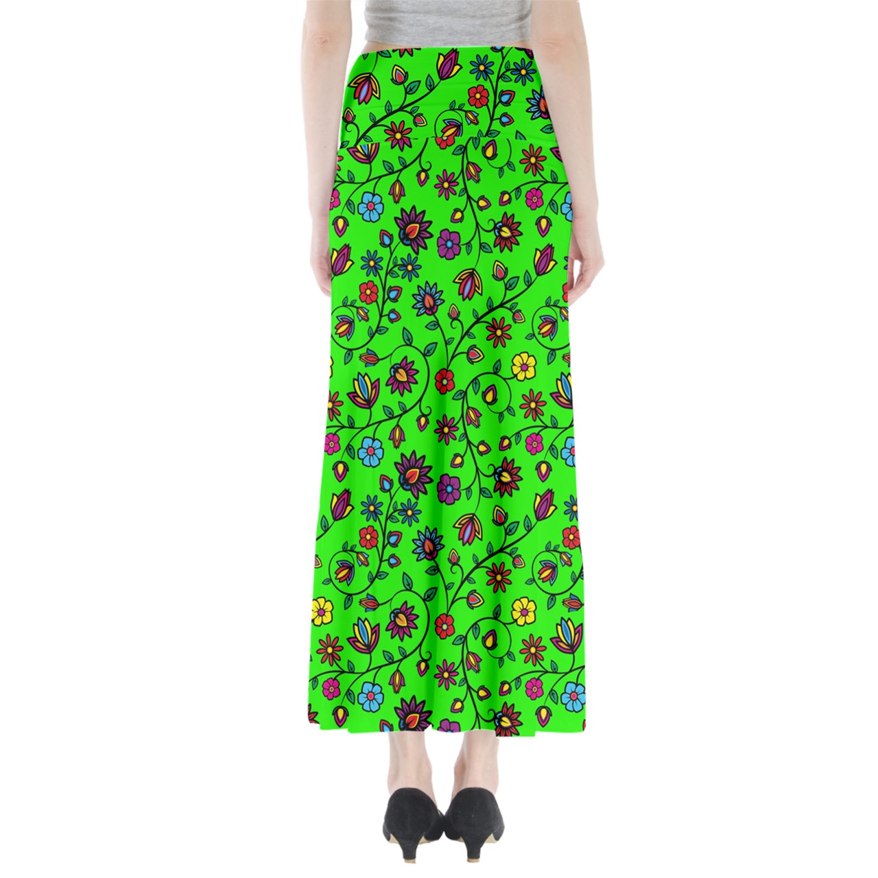 Nature's Nexus  Neon Green Full Length Maxi Skirt