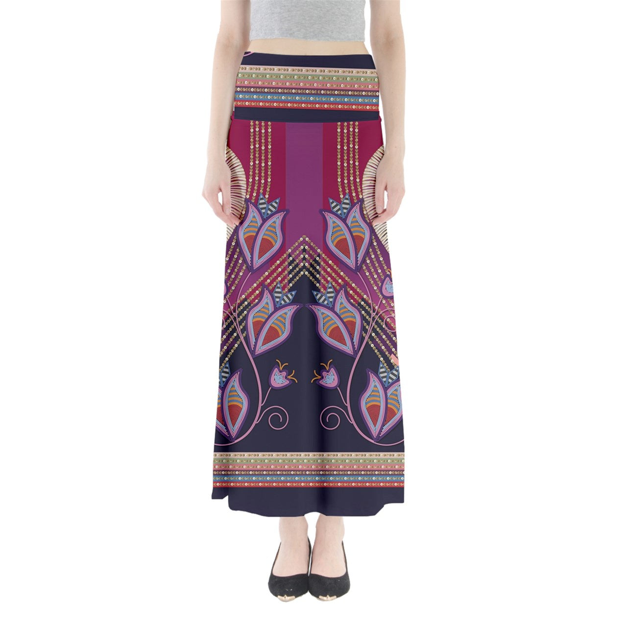 Dentalium Dreams Maroon Full Length Maxi Skirt