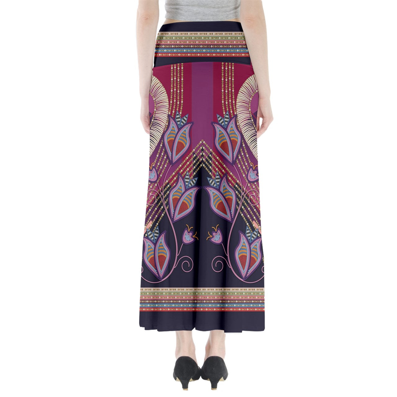 Dentalium Dreams Maroon Full Length Maxi Skirt