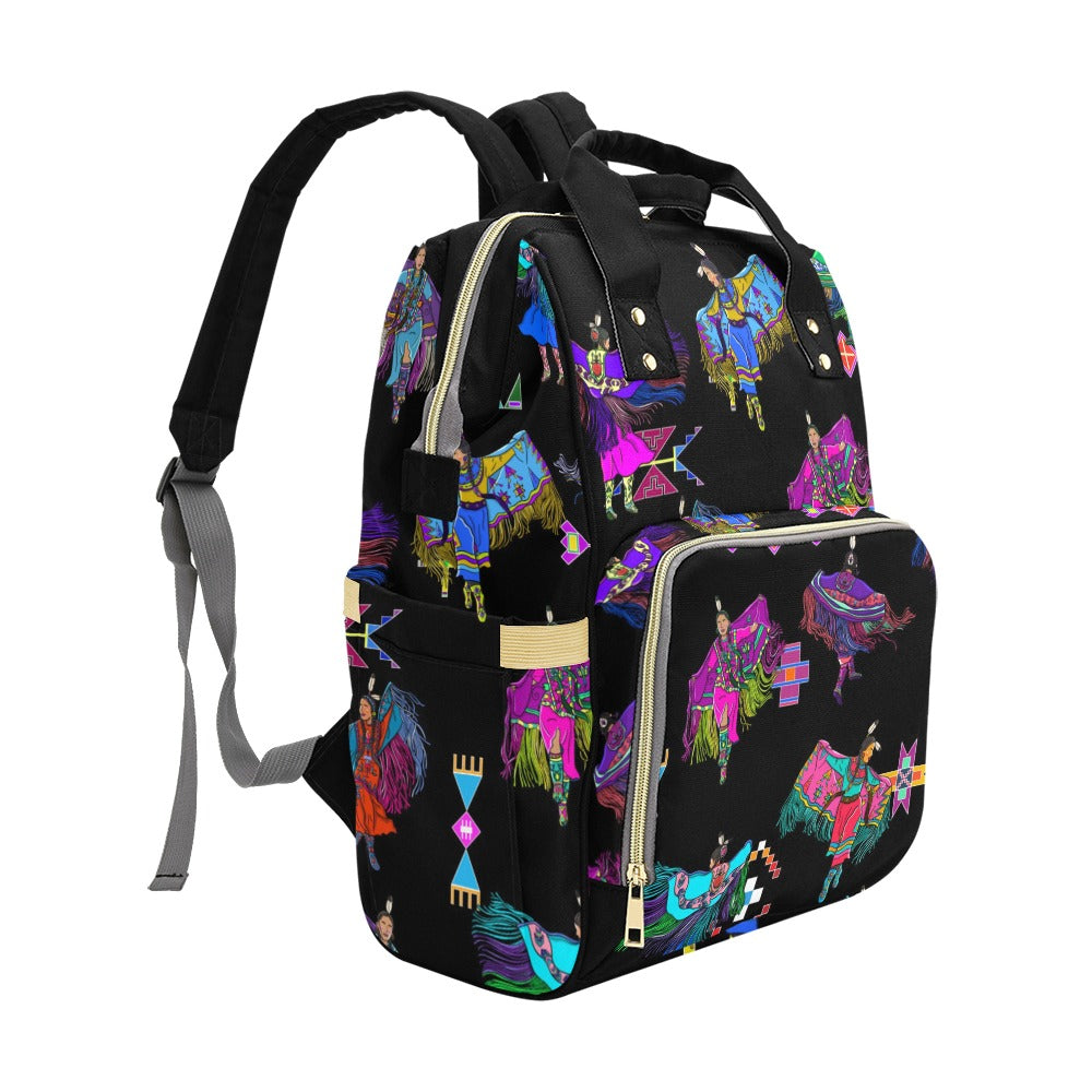 Women's Fancy Dancers Black Multi-Function Diaper Backpack/Diaper Bag