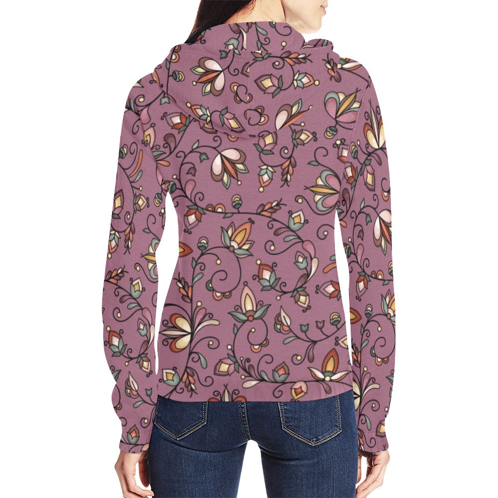 Burnt Sky Petals Magenta Full Zip Hoodie for Women