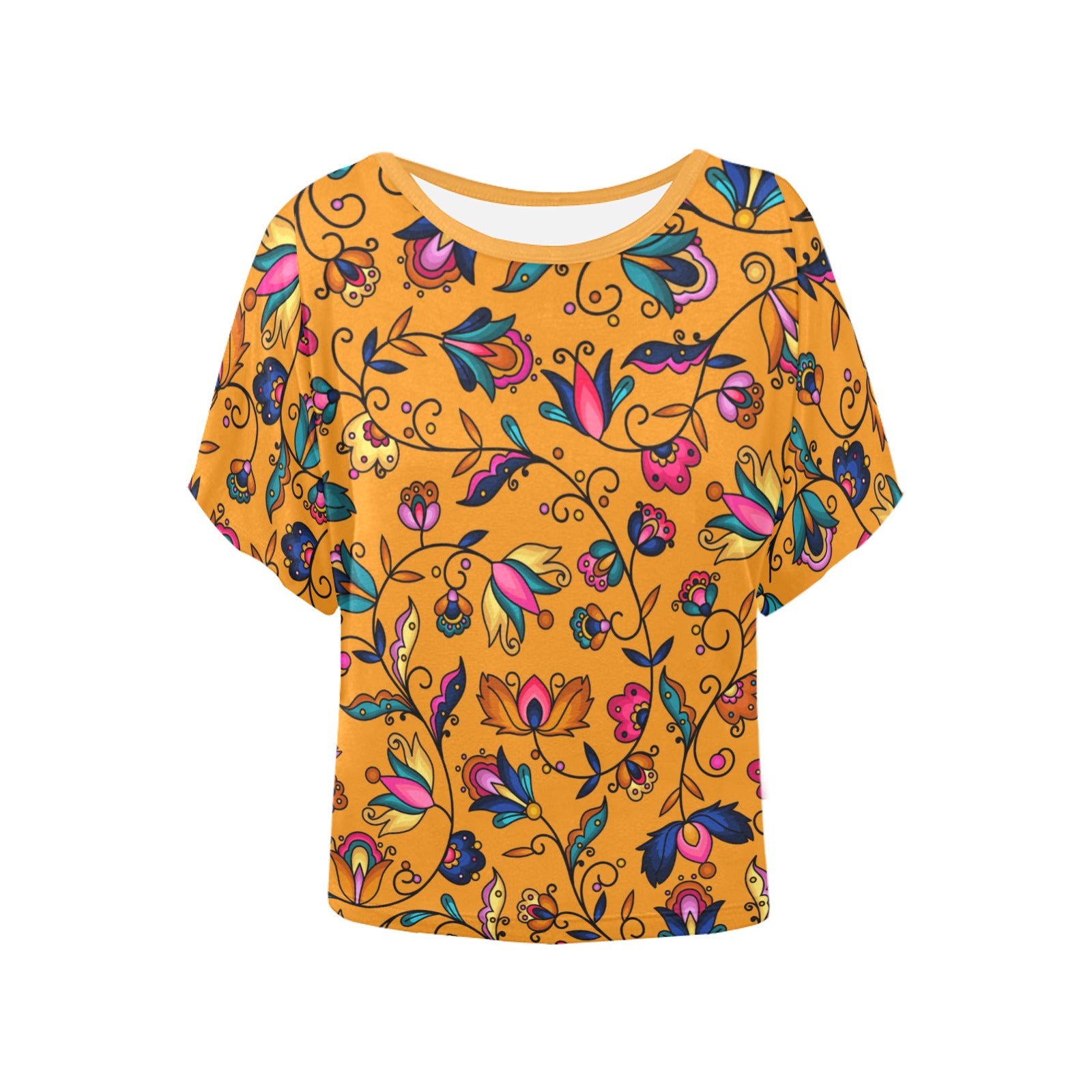 Copper Prairie Petals Orange Women's Batwing-Sleeved Blouse T shirt