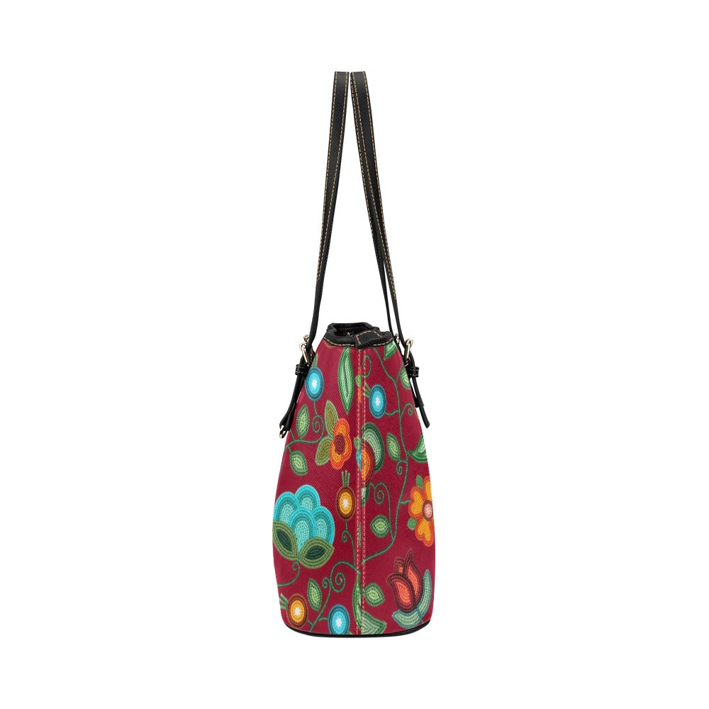 Prairie Fire Petals Red Leather Tote Bag/Large