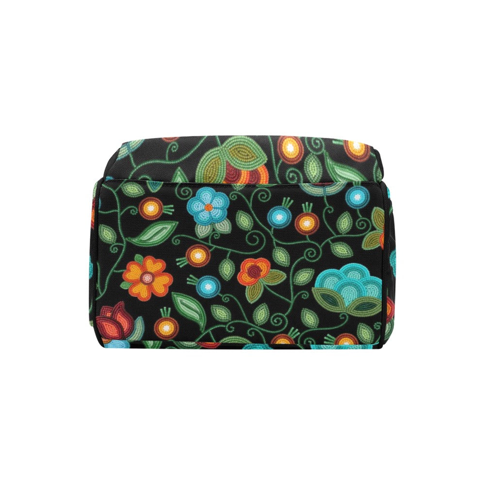 Prairie Fire Petals Black Multi-Function Diaper Backpack/Diaper Bag