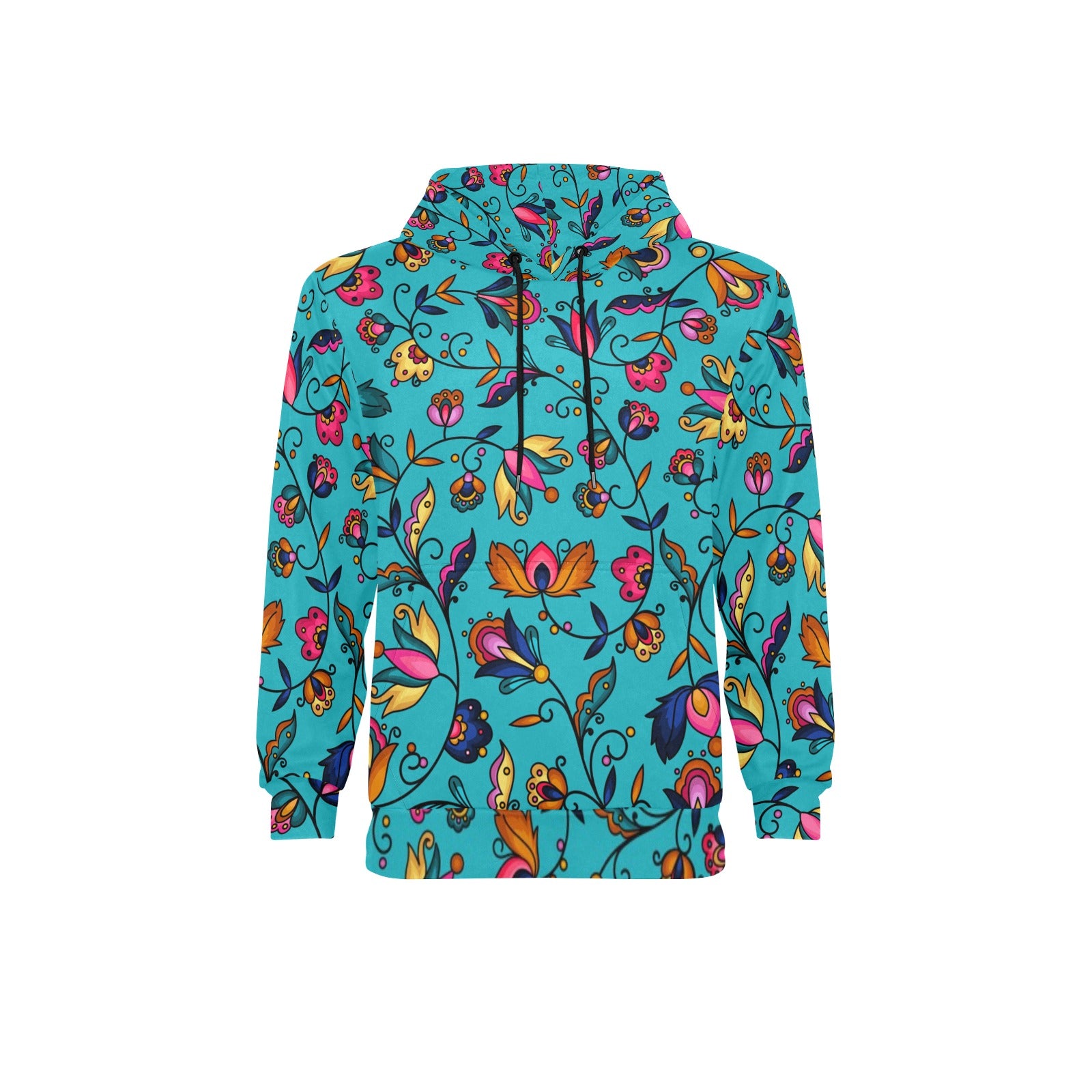Copper Prairie Petals Turquoise Men's Long Sleeve Fleece Hoodie