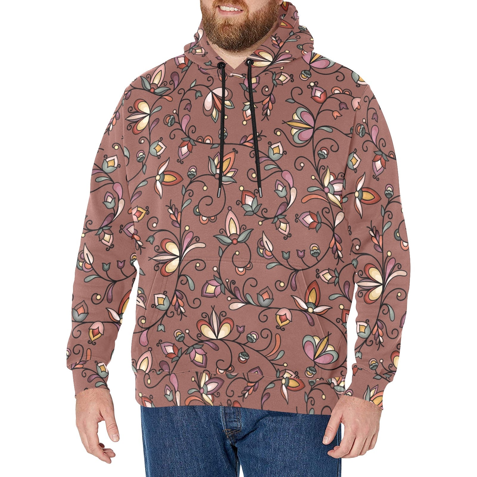 Burnt Sky Petals Brown Men's Long Sleeve Fleece Hoodie