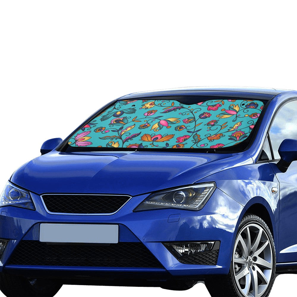 Copper Prairie Petals Turquoise Car Sun Shade 55"x30"