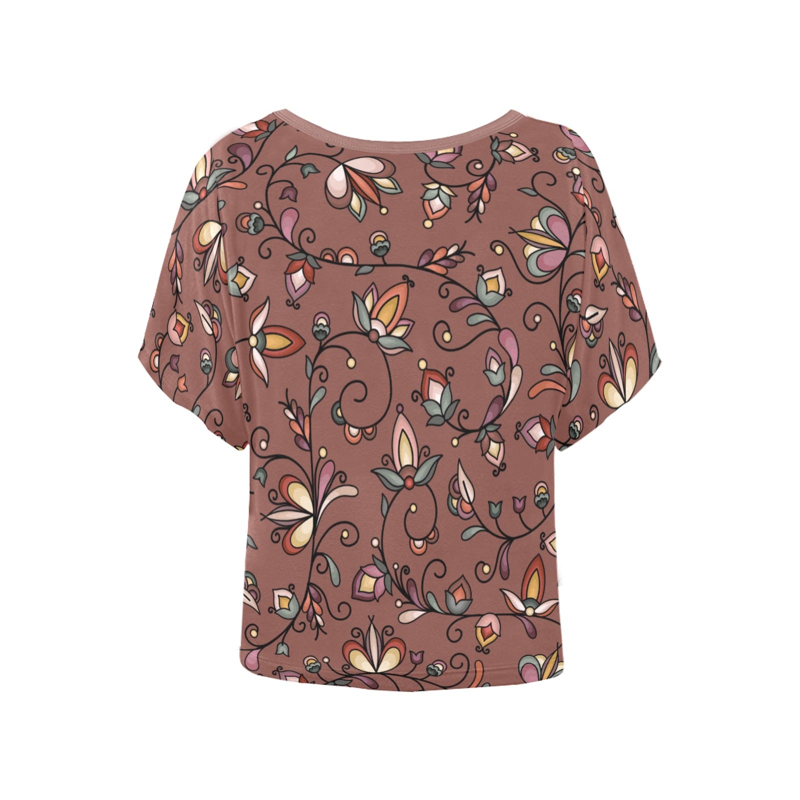 Burnt Sky Petals Brown Women's Batwing-Sleeved Blouse T shirt