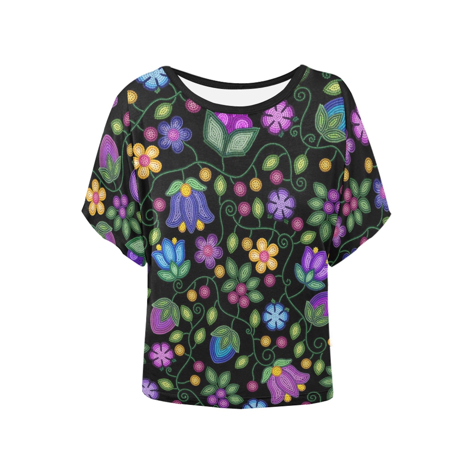 Bloom Uplift Black Women's Batwing-Sleeved Blouse T-shirt