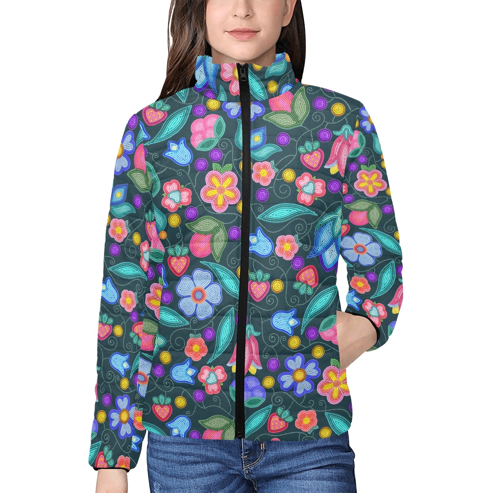 Sweet Offering Dark Teal Women's Stand Collar Padded Jacket