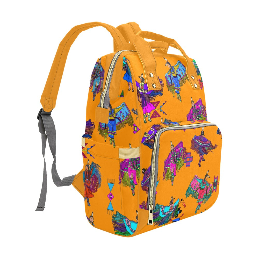 Women's Fancy Dancers Orange Multi-Function Diaper Backpack/Diaper Bag