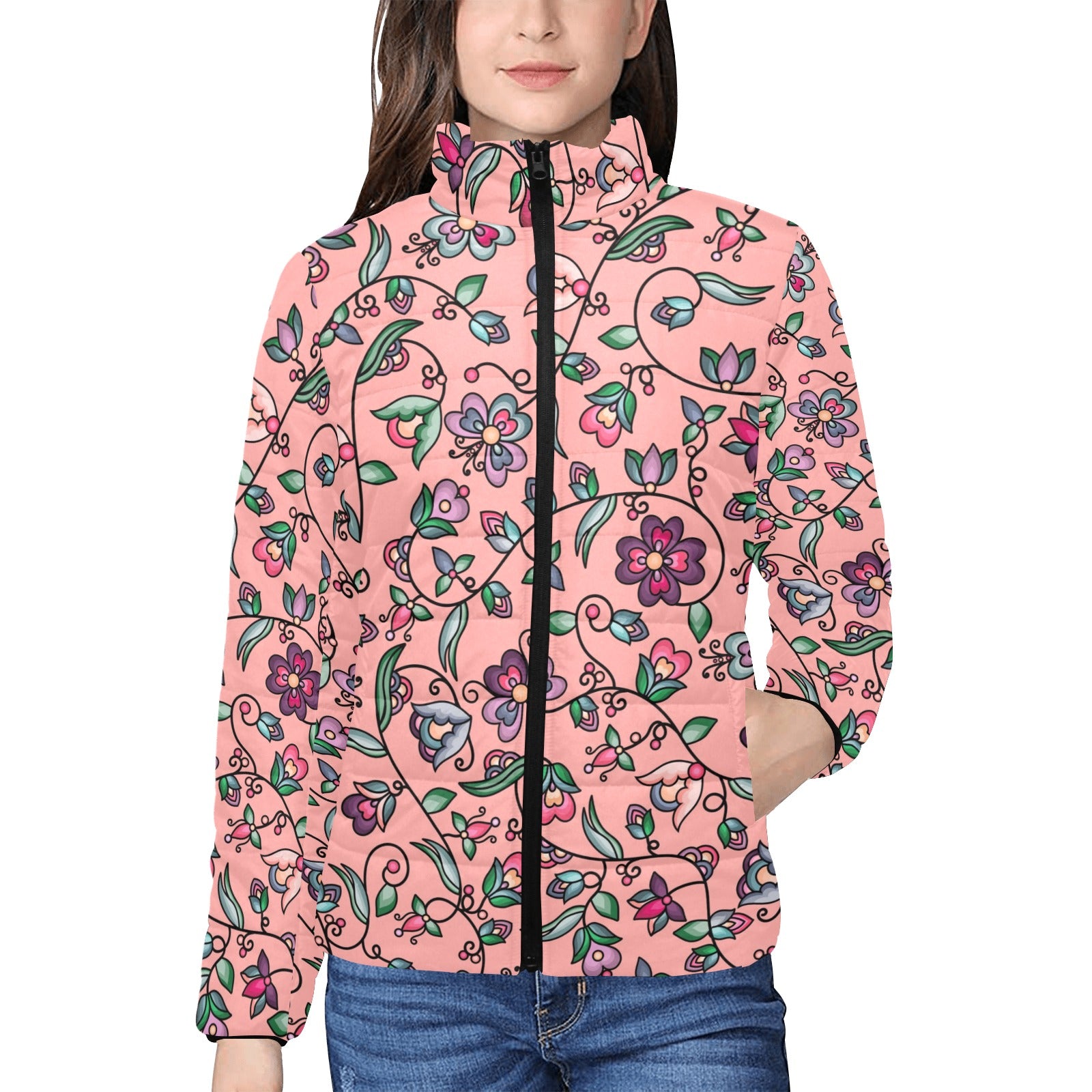 Amber Evening Garland Peach Women's Stand Collar Padded Jacket