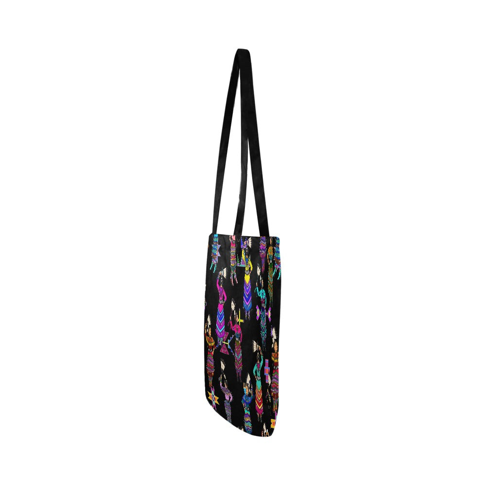 Women's Jingle Dancers Black Reusable Shopping Bag (Two sides)