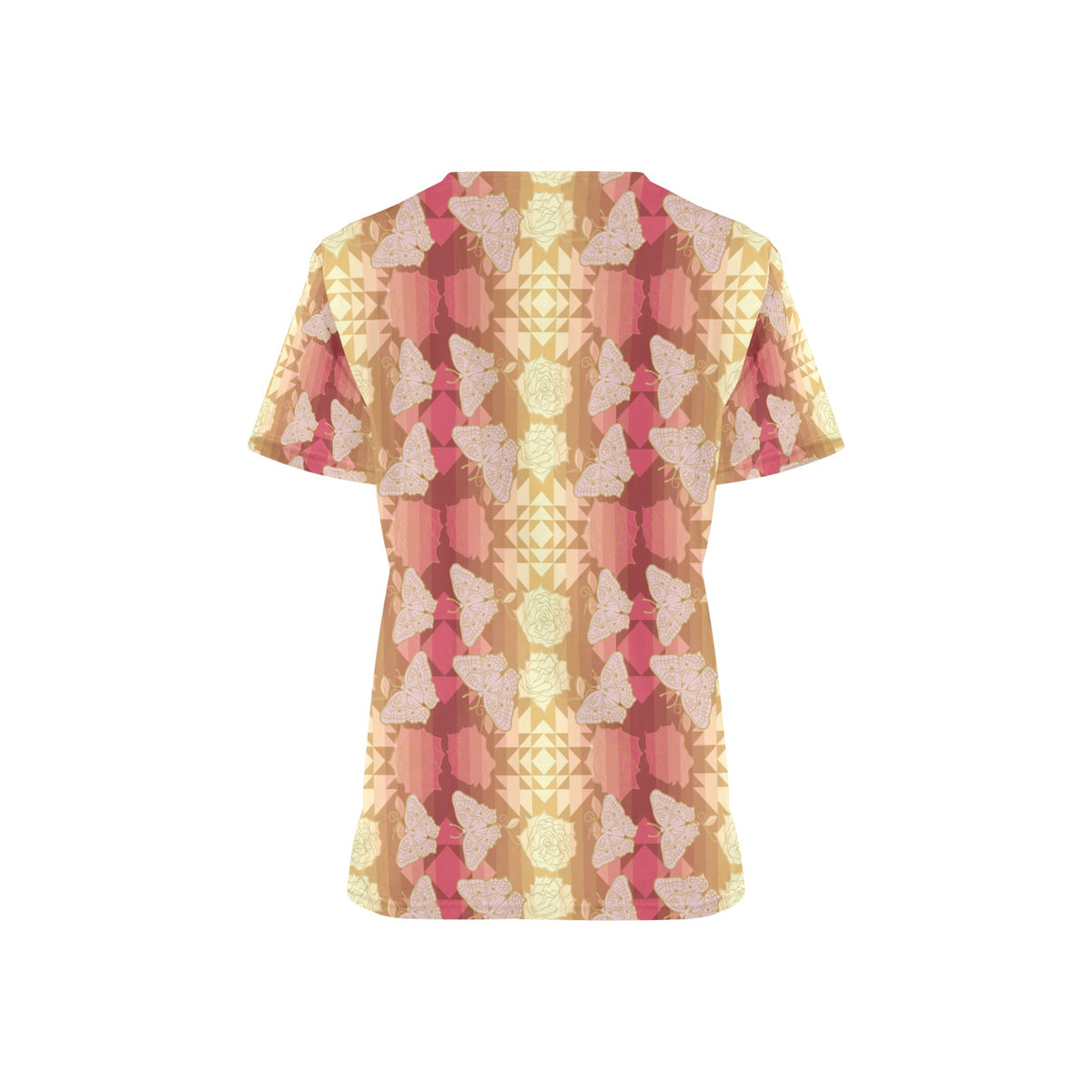 Butterfly and Roses on Geometric Scrub Top