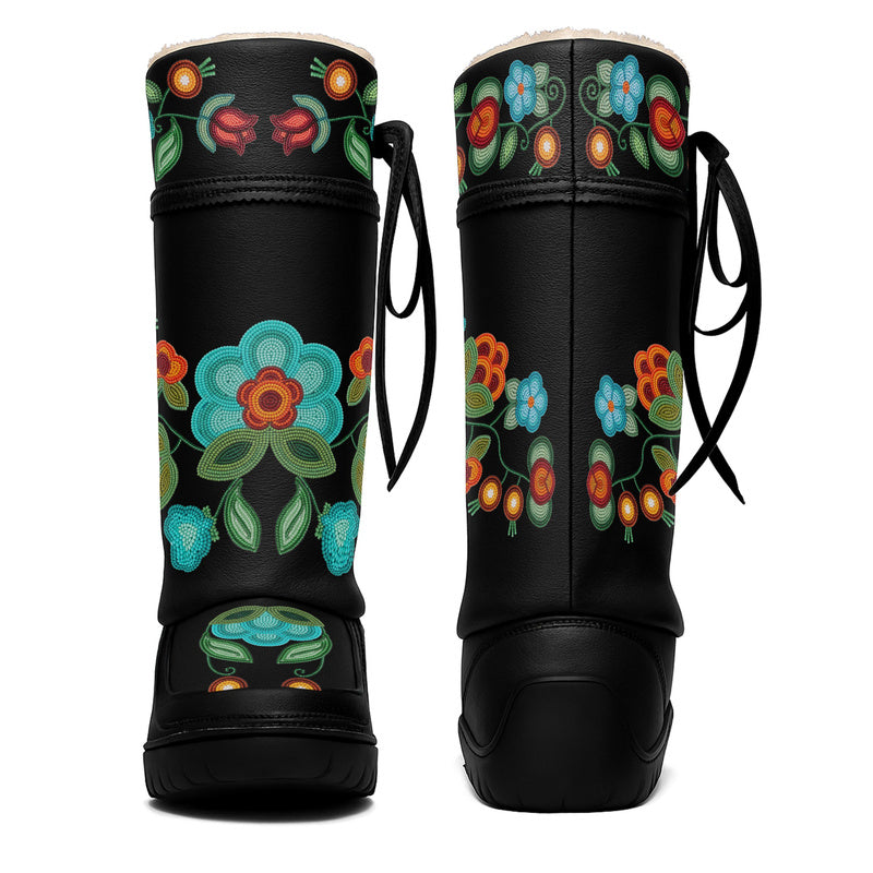Prairie Fire Petals Black Real Leather MocLux Tall
