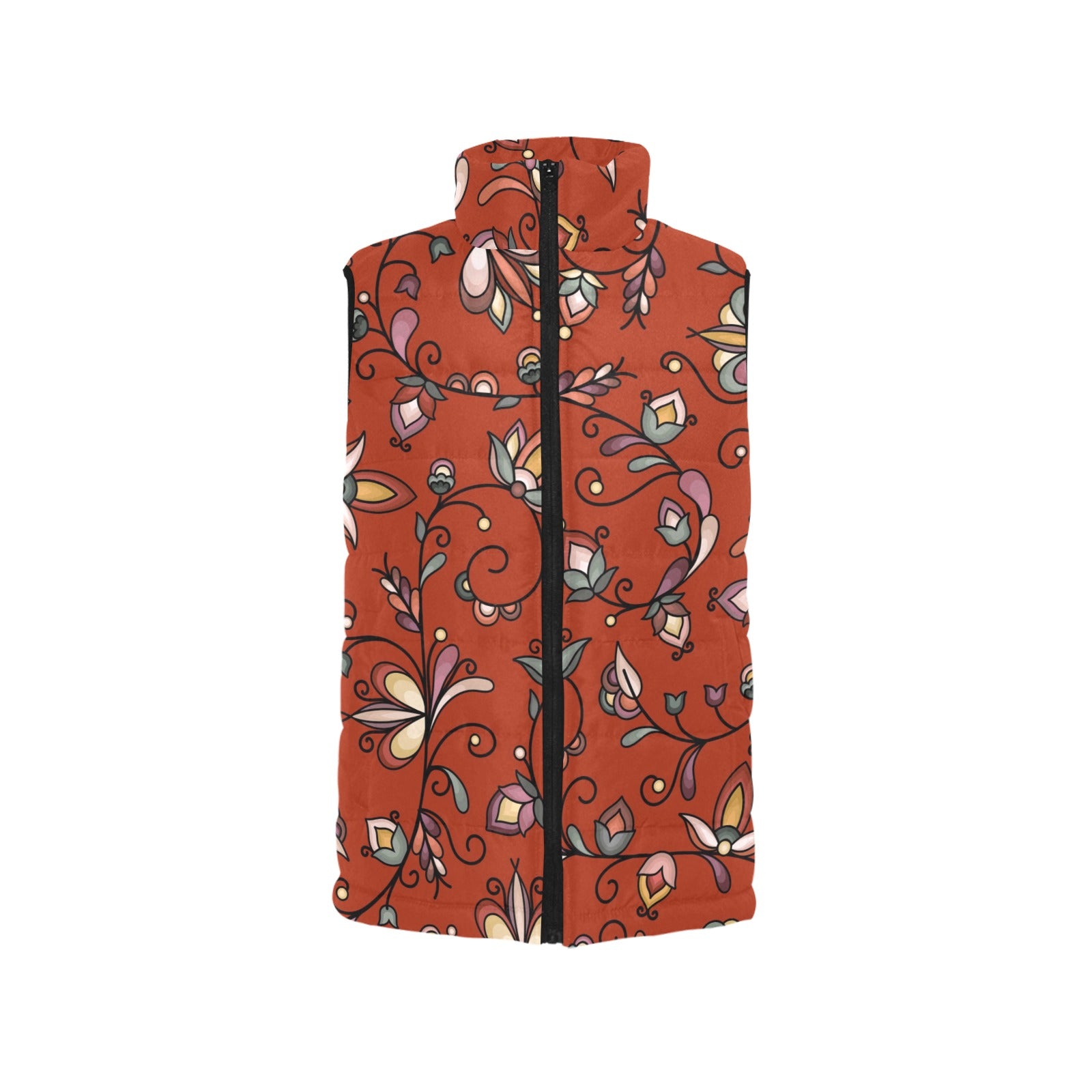 Burnt Sky Petals Red Women's Padded Vest Jacket